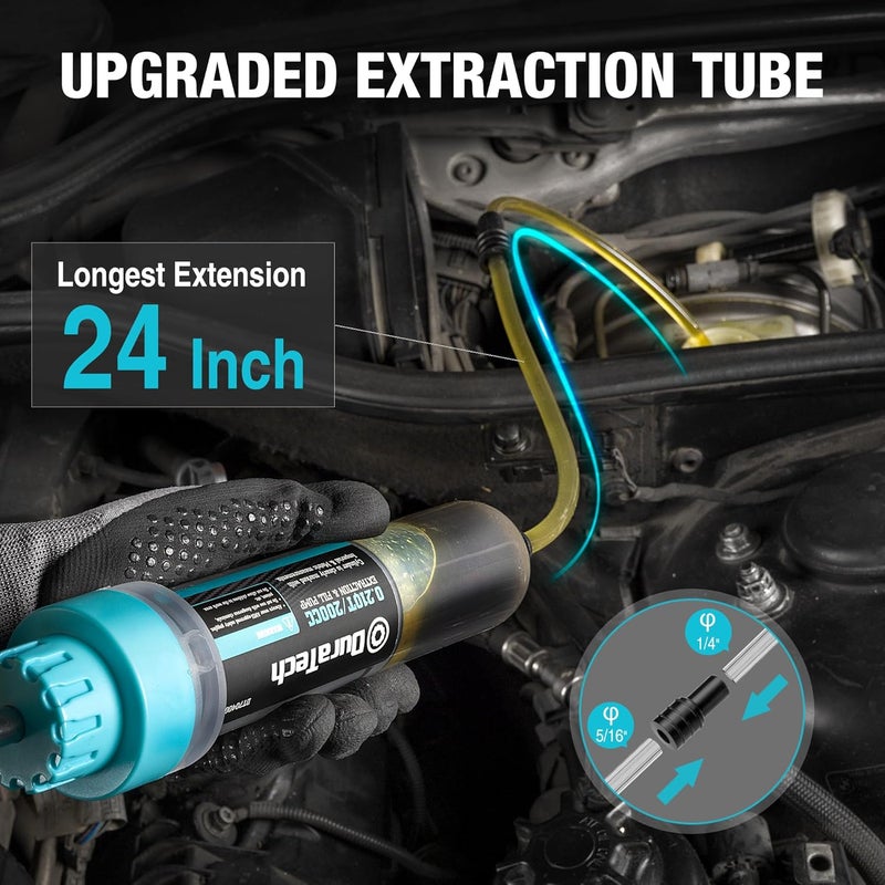 DURATECH 200CC Fluid Extractor Automotive, Fluid Pump with Long Extension Tubes, Oil Syringe with Powerful Suction, Fluid Extractor Pump for Extracting Engine Oil, Transmission Oil and Brake Fluid - Image 3